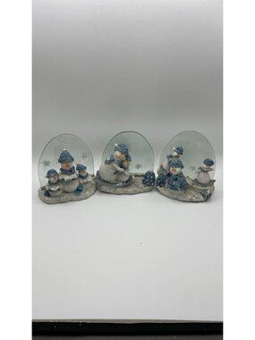 K Collection Snowman Family Winter Scene Trio Figurines Blue & White Sparkle
